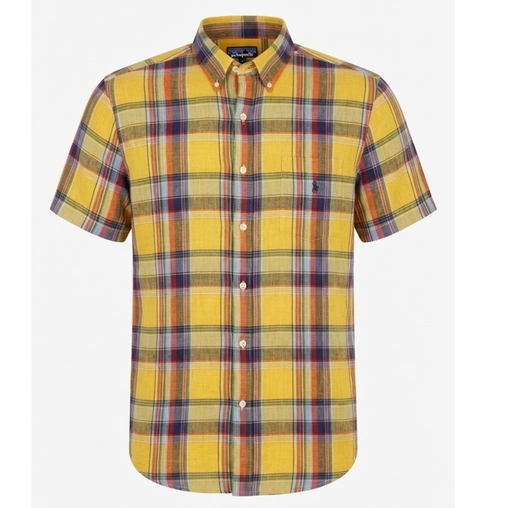 Ralph Lauren XLT Tall Yellow Plaid 100% Linen Button Down Shirt - AC